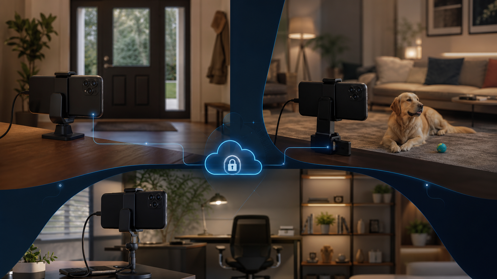 Several Android devices connected as home and office cameras